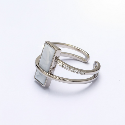 Sparkly Enamel Bar CZ Double Band
