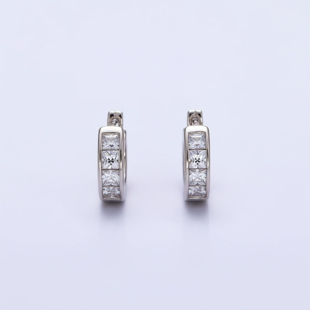 Square CZ Silver Cartilage Huggie's