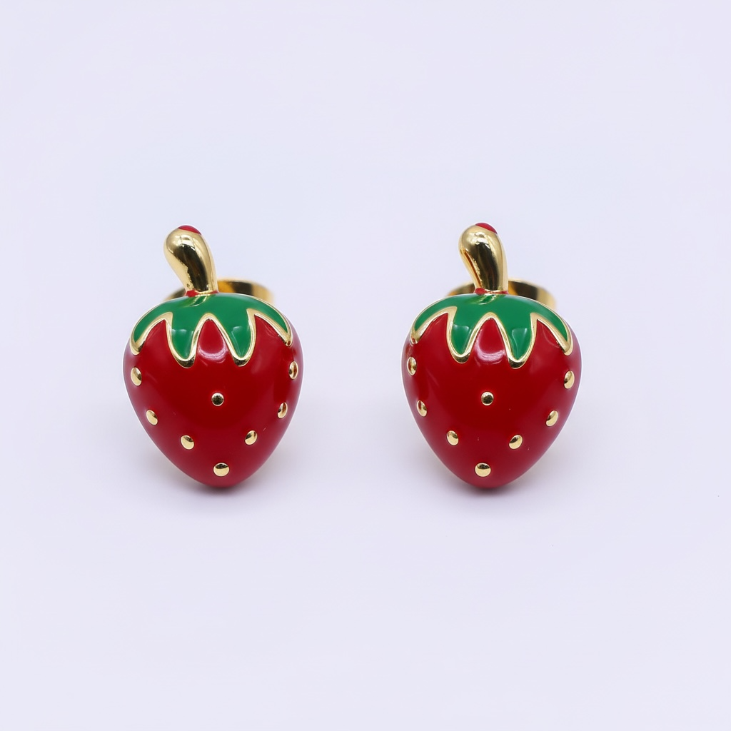 Red Enamel Strawberry Stud Earrings