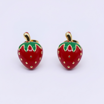 Red Enamel Strawberry Stud Earrings