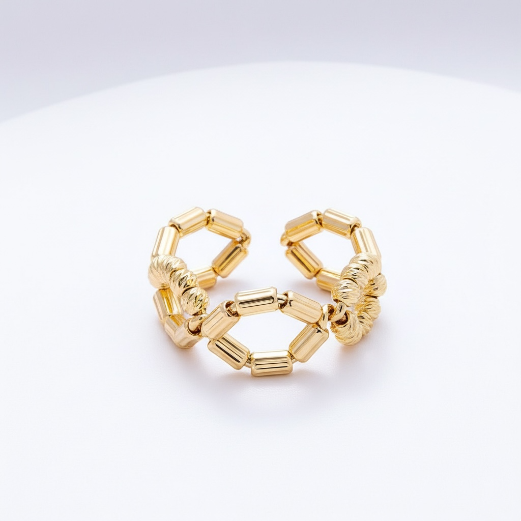 Open Textured Geometric Hexagon Ring
