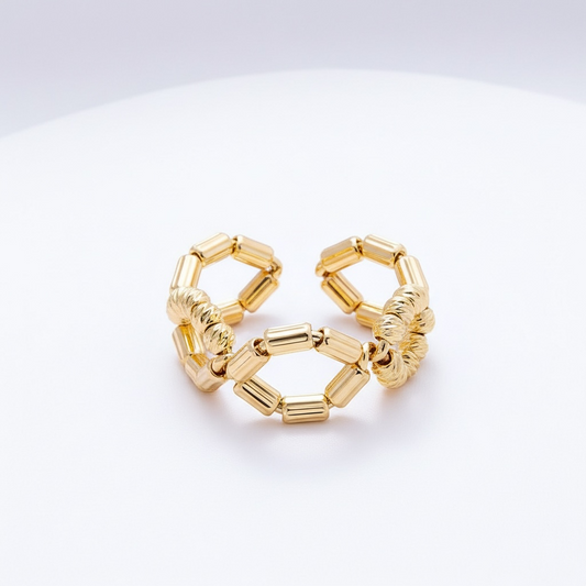 Open Textured Geometric Hexagon Ring