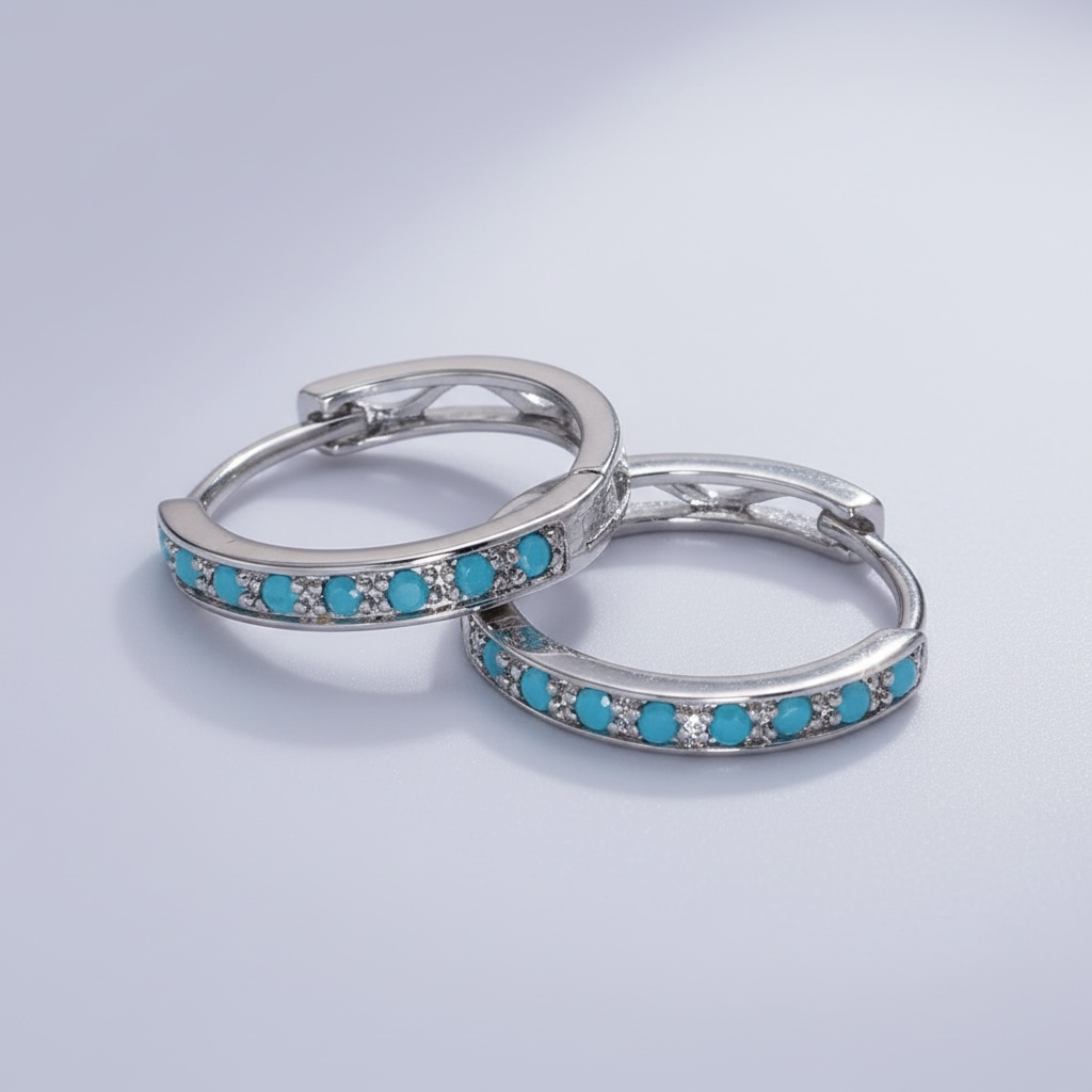 Turquoise Micro Paved Endless Hoop Earrings