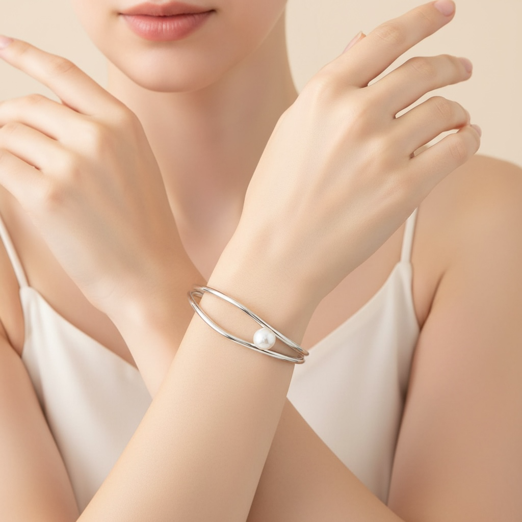 Smooth Hollow Pearl Bangel Bracelet
