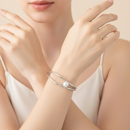 Smooth Hollow Pearl Bangel Bracelet