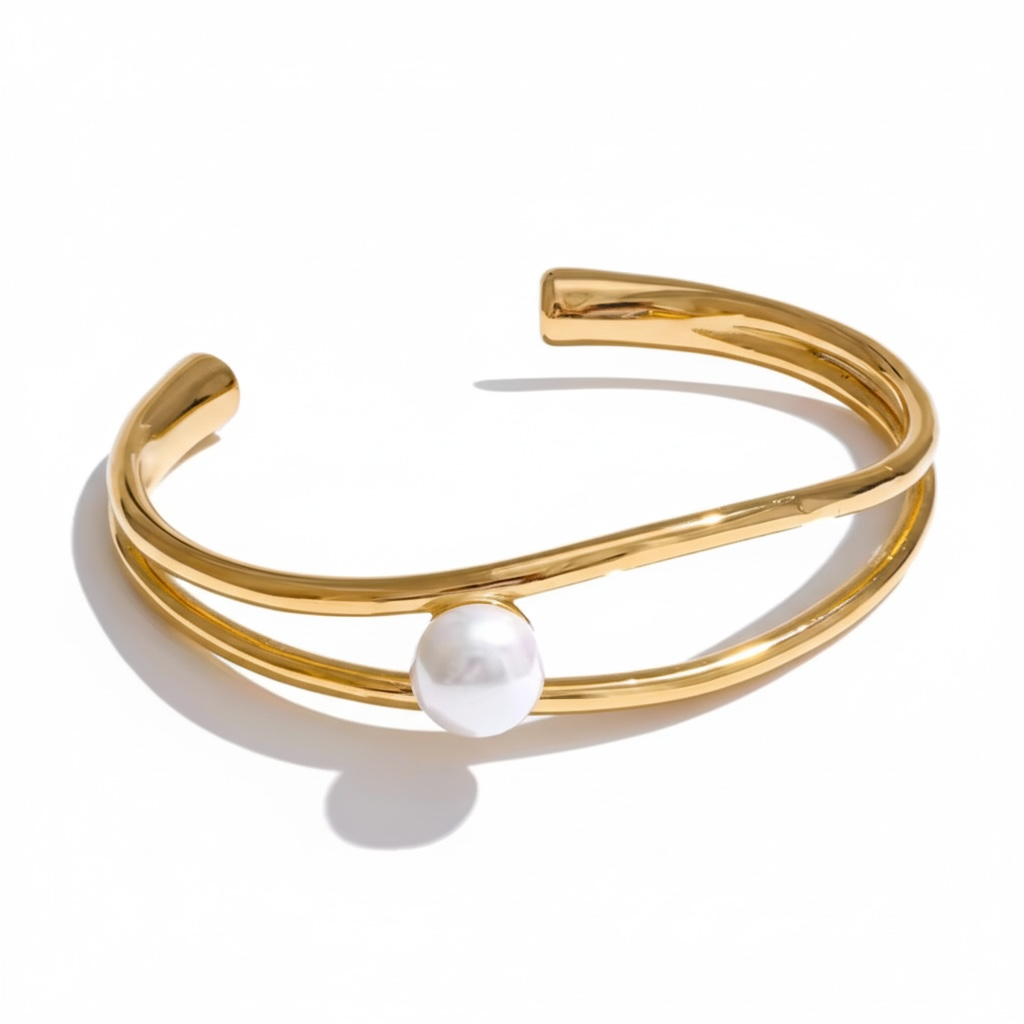 Smooth Hollow Pearl Bangel Bracelet