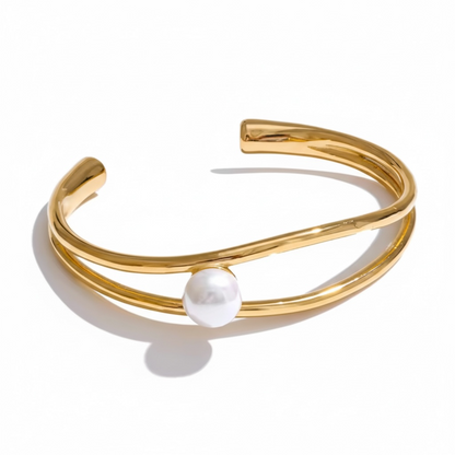Smooth Hollow Pearl Bangel Bracelet