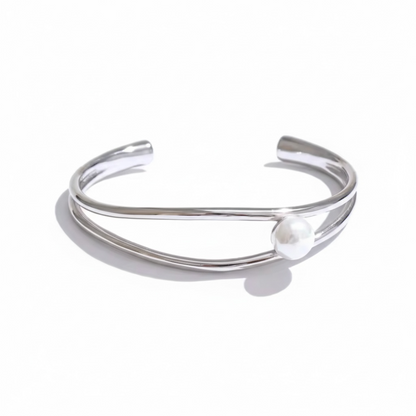 Smooth Hollow Pearl Bangel Bracelet