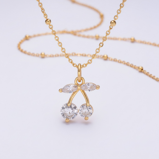 Clear CZ Satellite Cherry Necklace