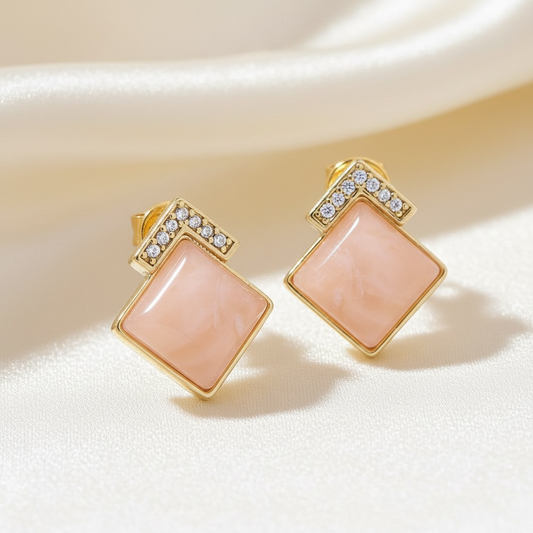 Pink, Gemstone Rhombus Stud Earrings