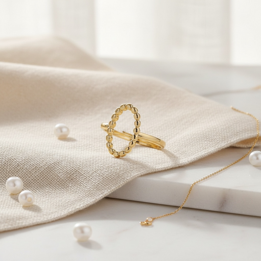 Minimalist Beaded Oval Ring