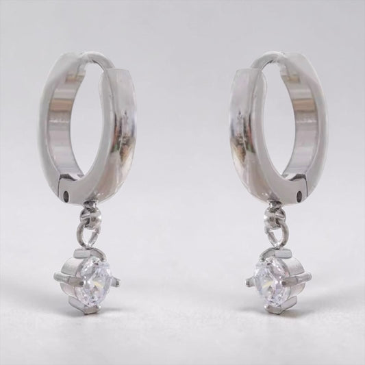 Silver Crystal Drop Huggie Earrings