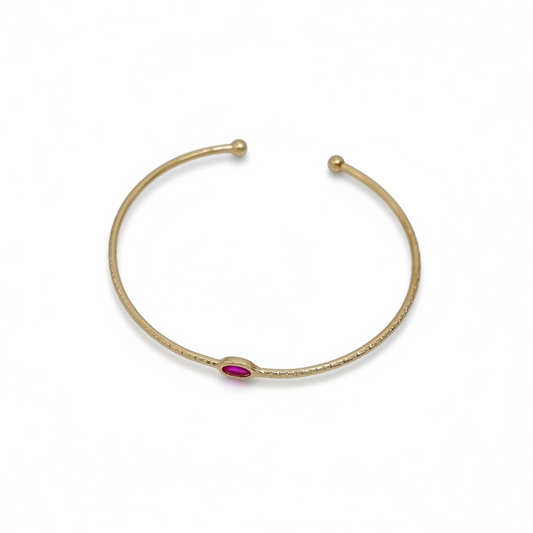 Fuchsia Oval CZ Solitaire Cuff Bracelet