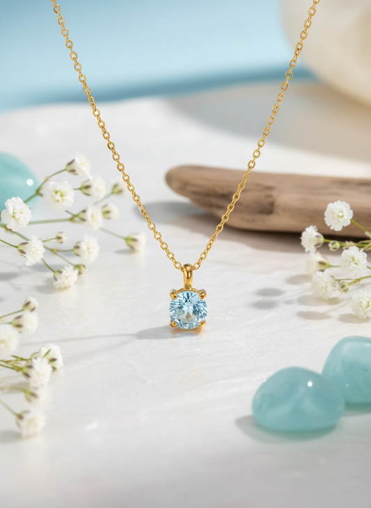 Light Blue Rose Flower Drop Necklace