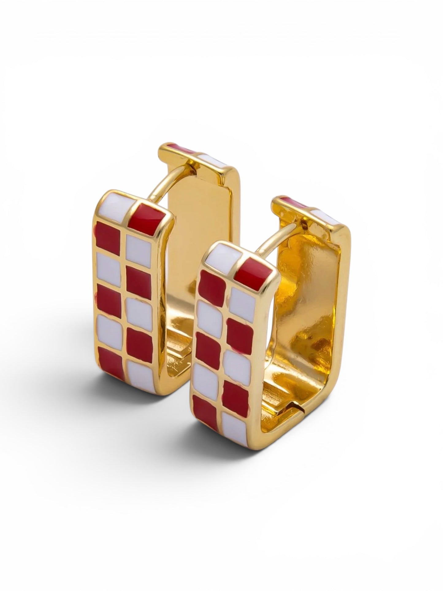 Checkered Enamel Square Huggie Earrings