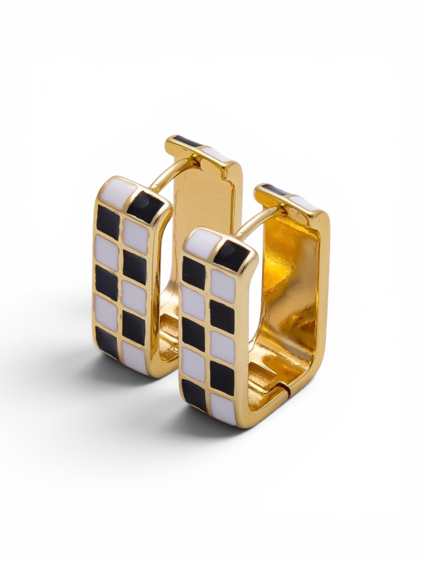 Checkered Enamel Square Huggie Earrings