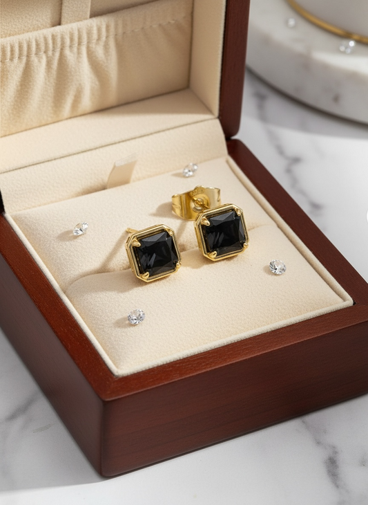 Black Baguette Square CZ Earring