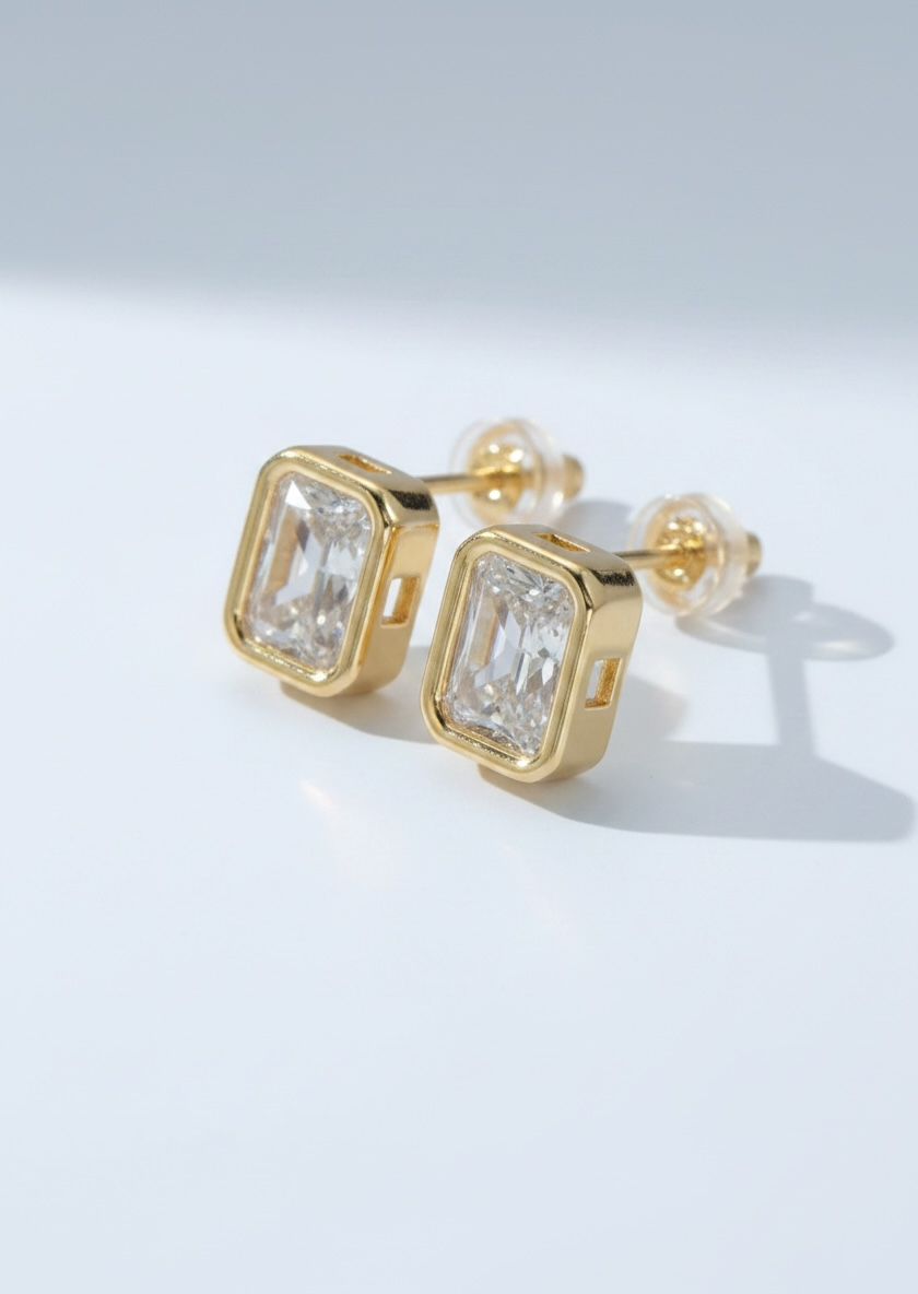 Clear CZ Bezel Stud Earrings