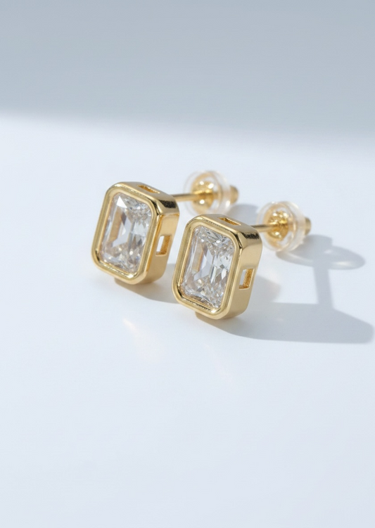 Clear CZ Bezel Stud Earrings