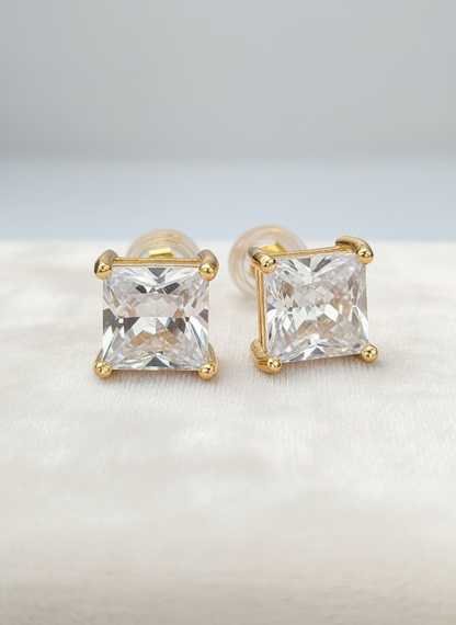 Clear Baguette CZ Square Stud Earrings