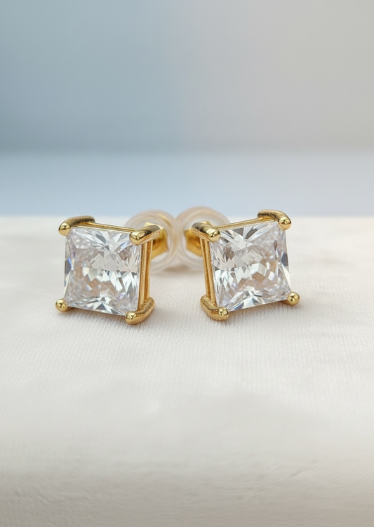 Clear Baguette CZ Square Stud Earrings