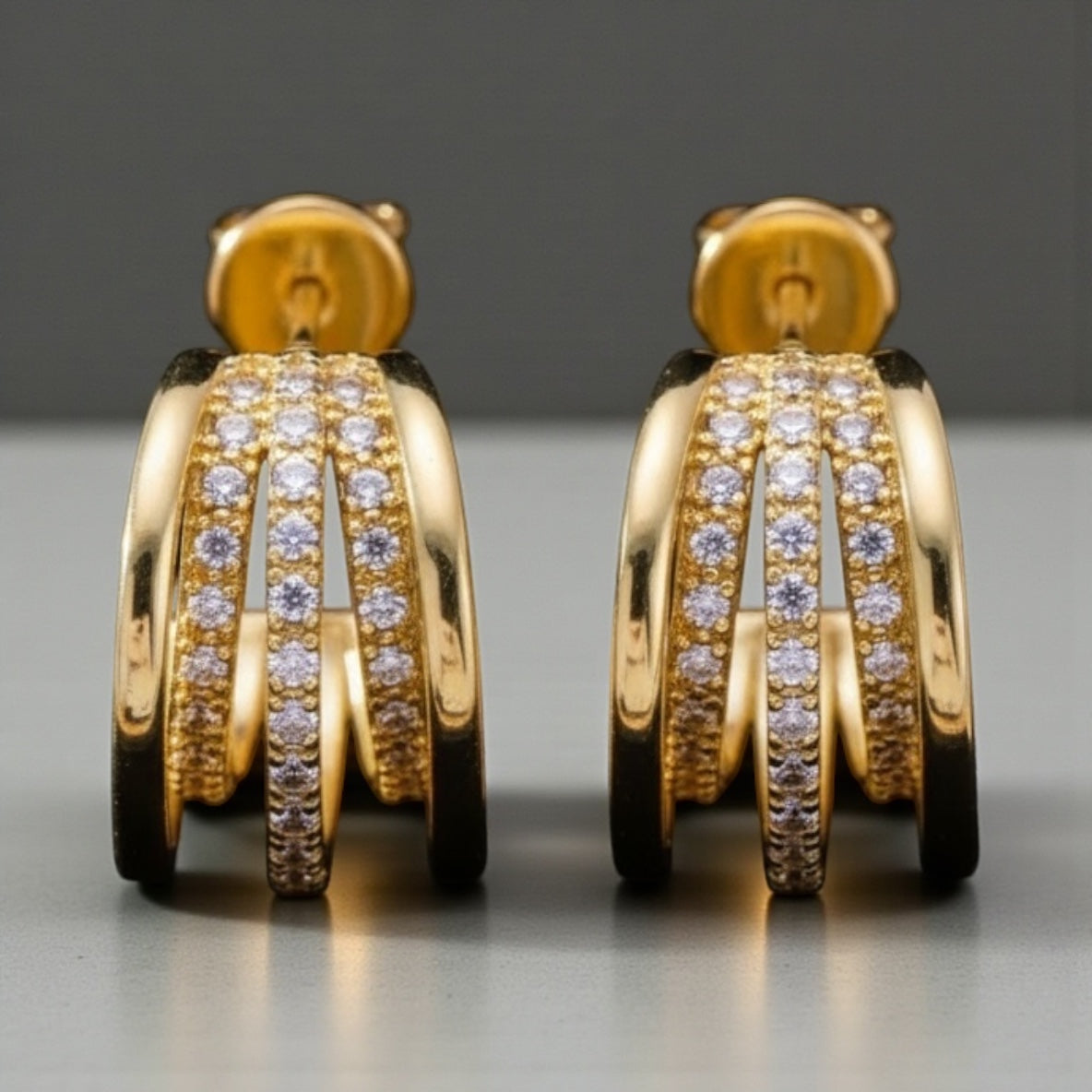 Triple Band C-Shape Micro Paved Earrings