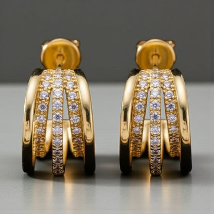 Triple Band C-Shape Micro Paved Earrings