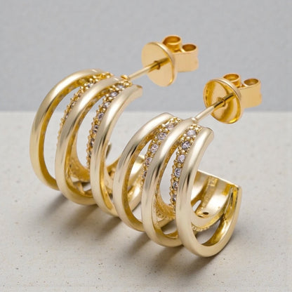 Triple Band C-Shape Micro Paved Earrings