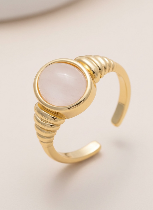 White Quartz Gemstone Crossiant Ring