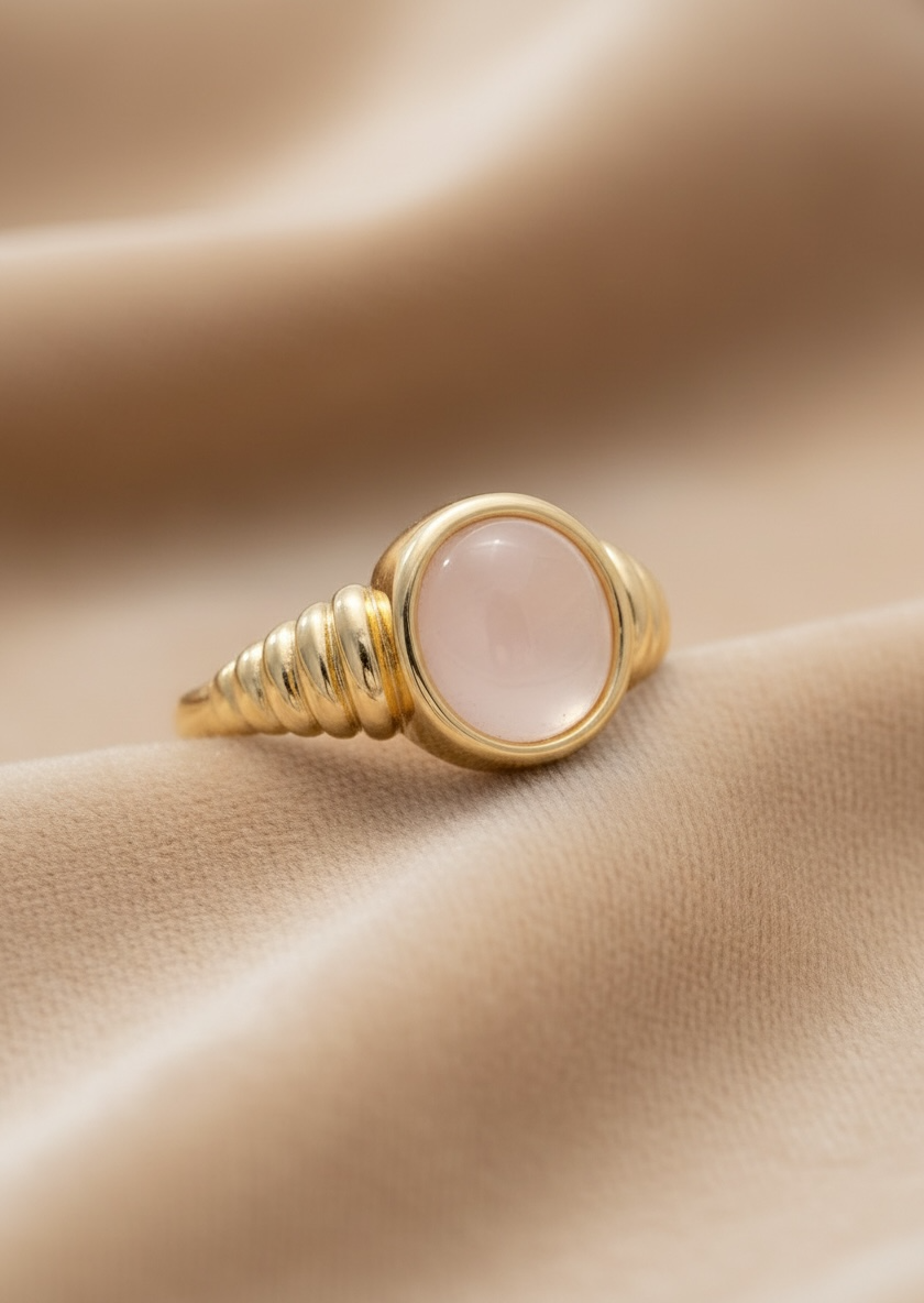 White Quartz Gemstone Crossiant Ring