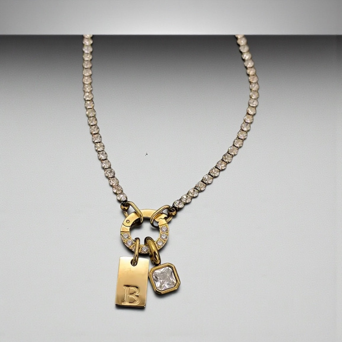 Geometric Zirconia Letter Necklace