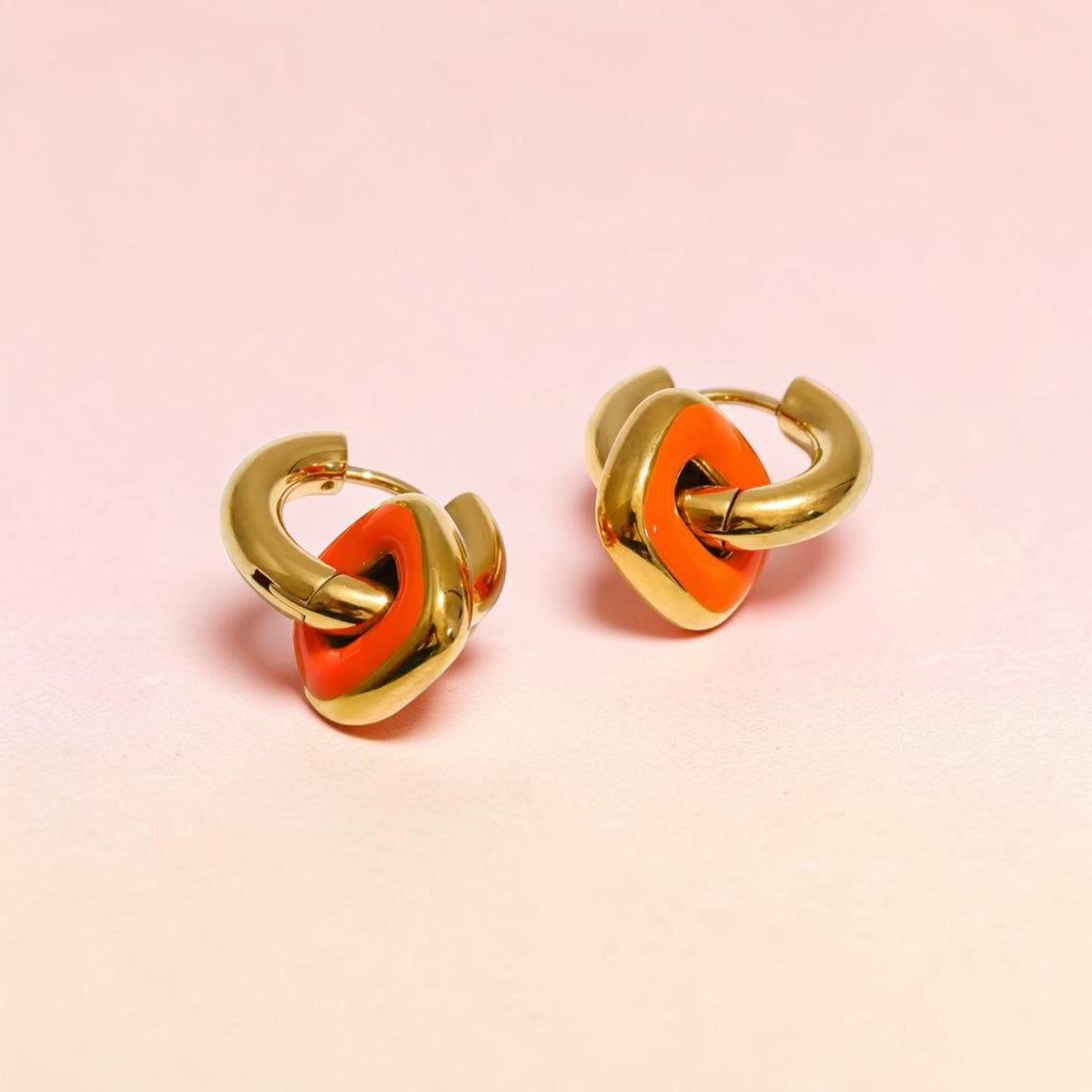 Enamel Square Drop Hoop Earring