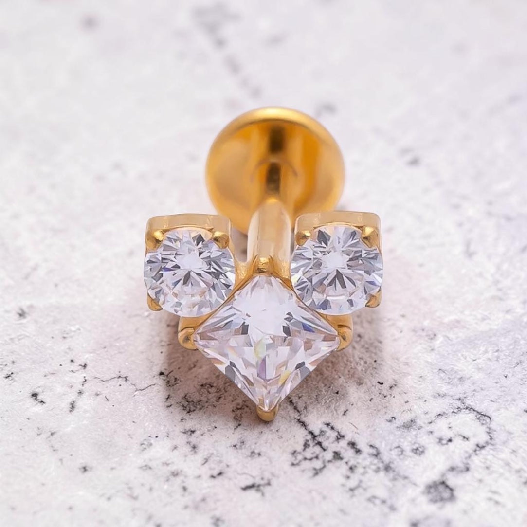 Flat Back Geometric Heart CZ Stud Earrings