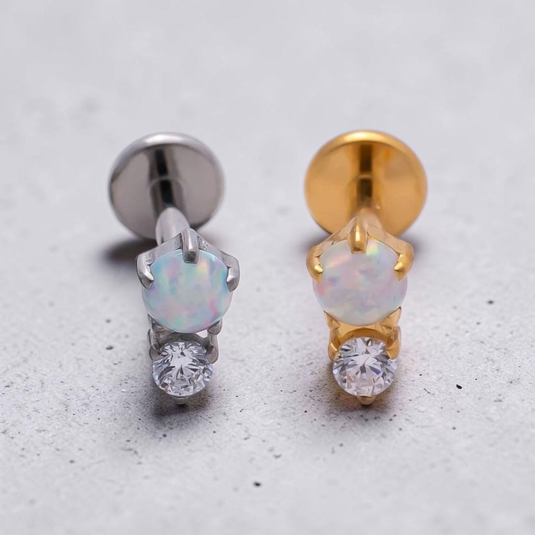 Flat Back White Opal CZ Earrings