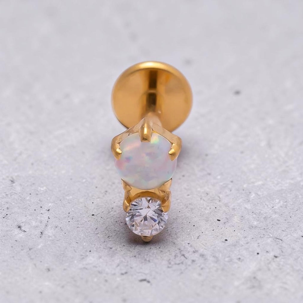 Flat Back White Opal CZ Earrings