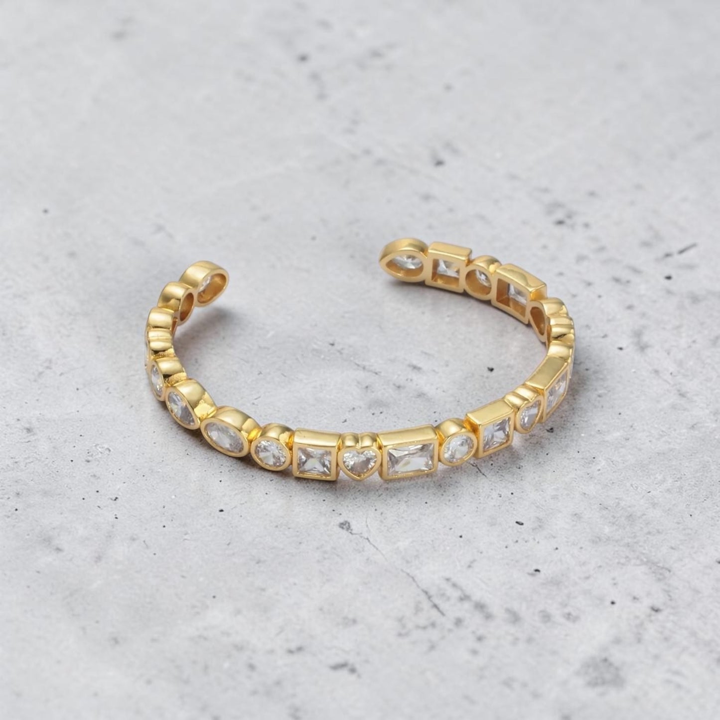 Heart, Baguette. Oval Lined Bangel Bracelet