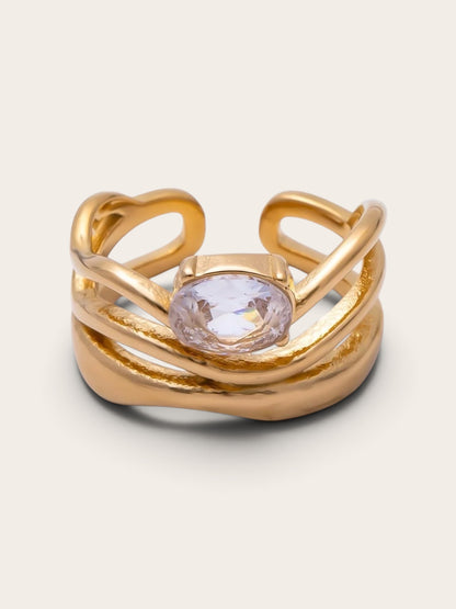 Multi Layer Wavy Oval CZ Ring
