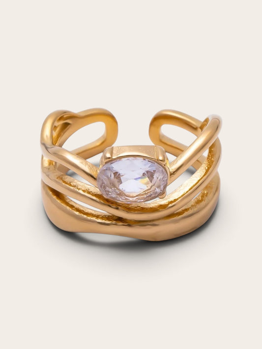 Multi Layer Wavy Oval CZ Ring