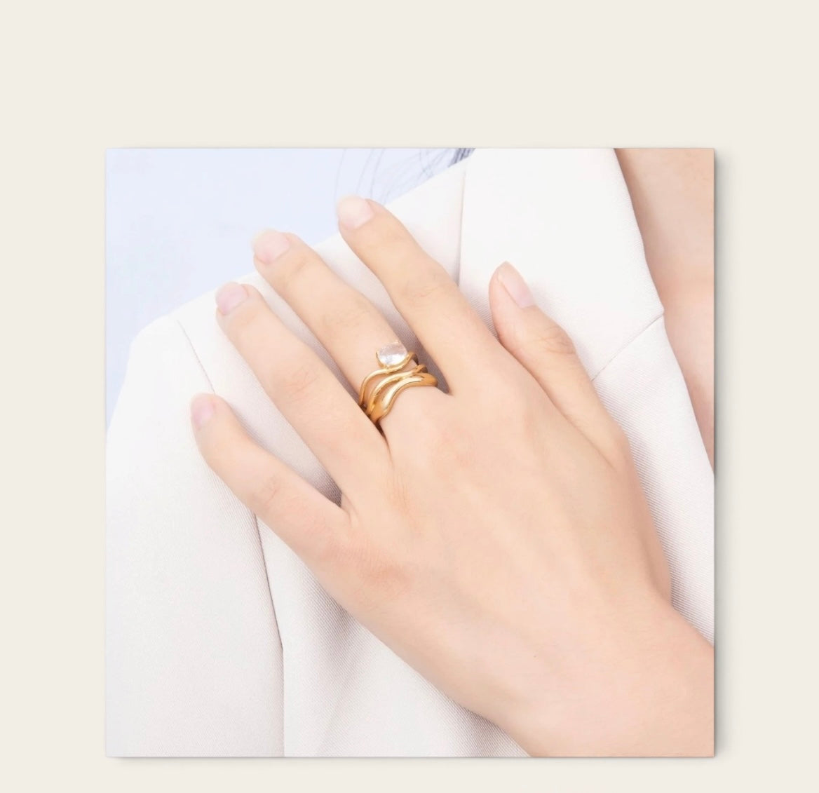 Multi Layer Wavy Oval CZ Ring