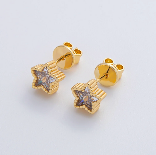 Celestial Star Ribbed Stud Earrings