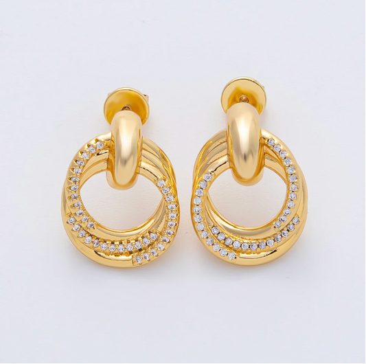 Paved CZ Doorknocker Stud Earrings