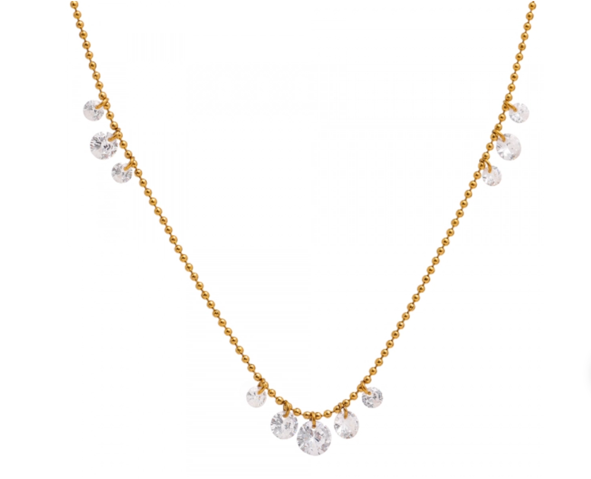 Golden Ball Chain With CZ Dangles