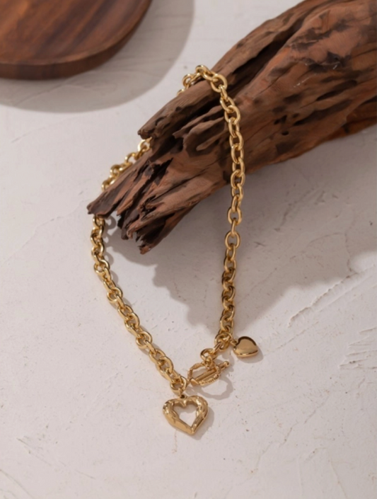 Double Heart Collares Statement Necklace