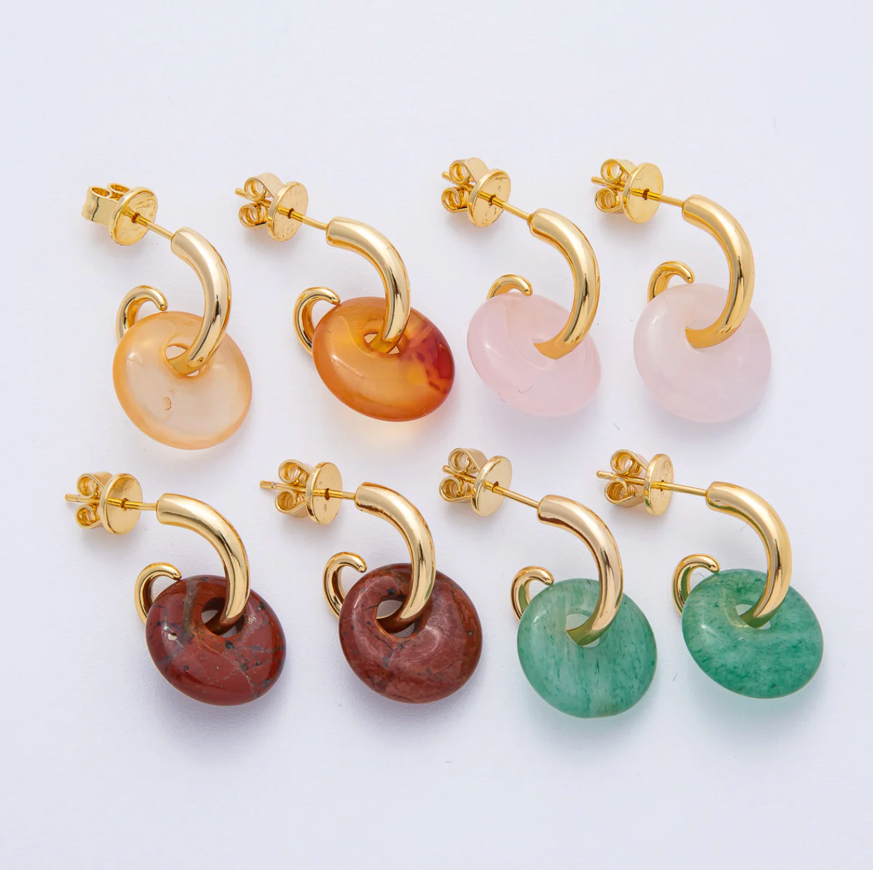 Natural Gemstone Curled C-Shaped Drop Hoop Earrings