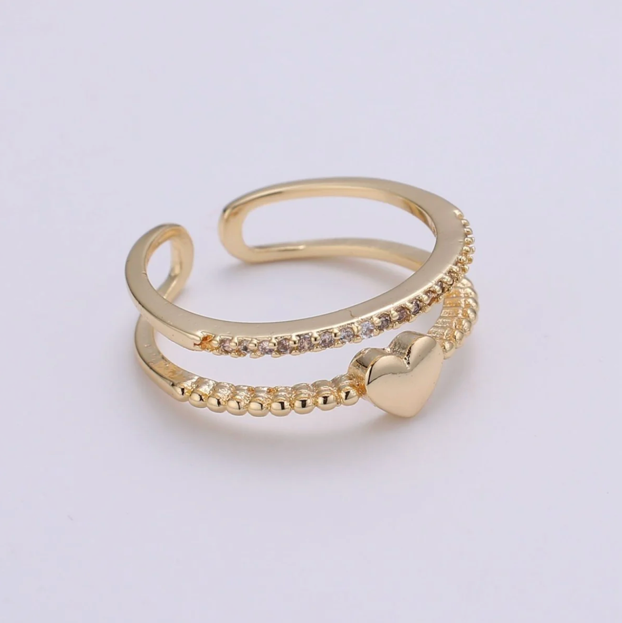 Double Band CZ Heart Ring
