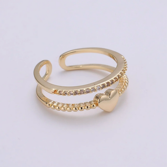 Double Band CZ Heart Ring