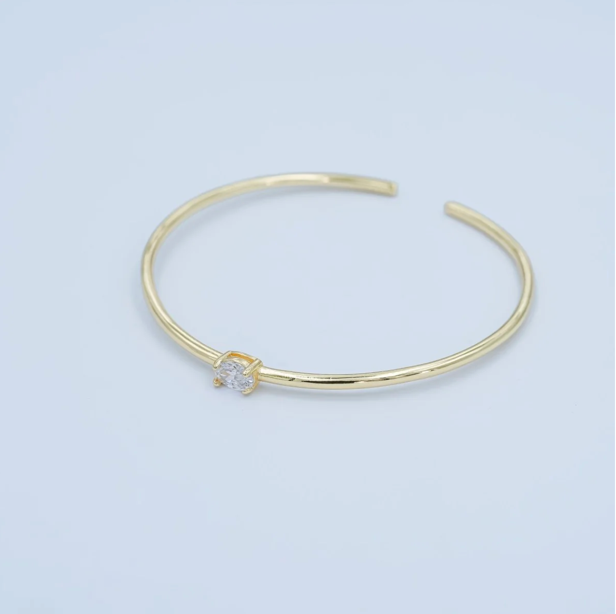 Oval CZ Solitaire Cuff Bracelet