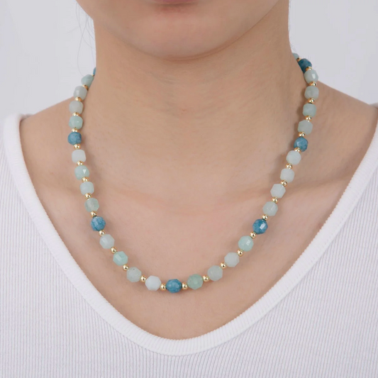 Blue Aquamarine Multifaceted Gemstone Beaded Necklace