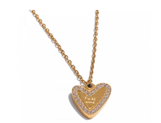 You Are Loved Micro Paved CZ Heart Necklace