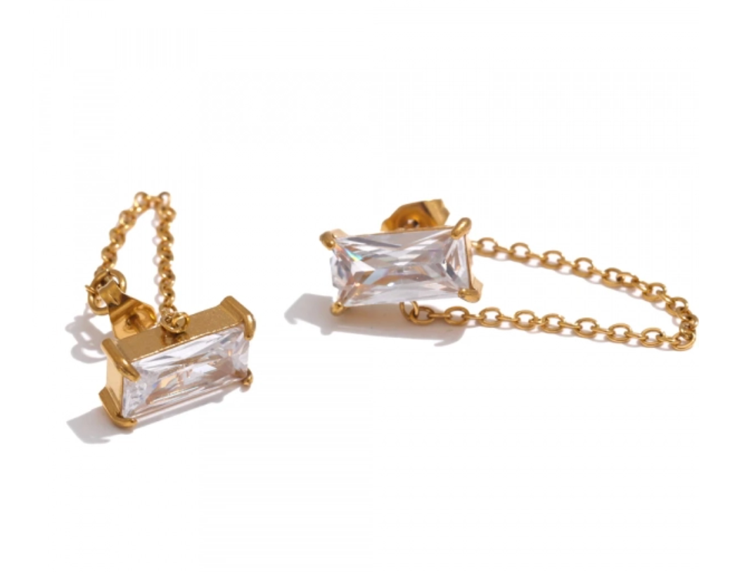 Large Baguette Chain Drop Stud Earring